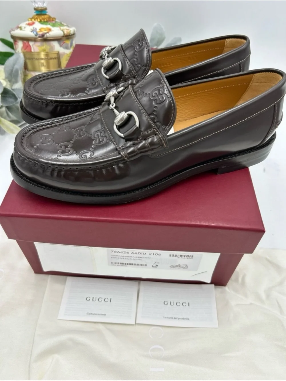 Gucci KAVEH GG embossed leather loafers size 7.5 fits 8.5 US made in Italy